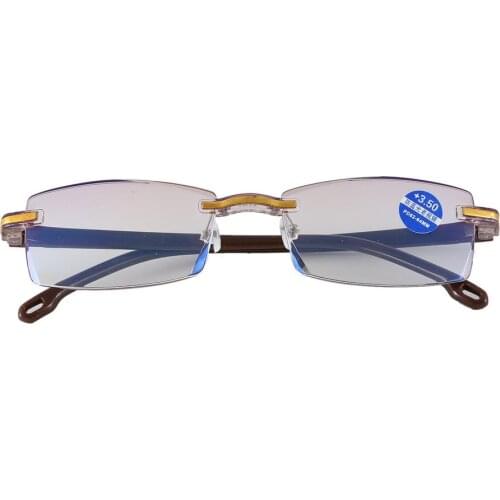 UV400 New Men Women Rimless Reading Glasses Anti Blue Light Bifocal Far Near Magnification Eyewear Presbyopic Glasses +150+200