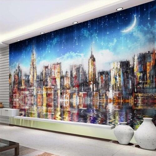 Custom wallpaper 3d murals night view city starry sky oil painting decorative painting architecture ancient castle 3d wallpaper