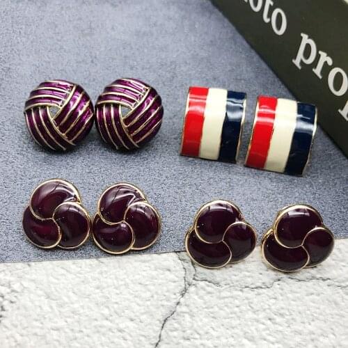 Flower Earrings Splicing Metal Lines Enamel Bijous Brincos Vintage Earring For Women Party Jewelry