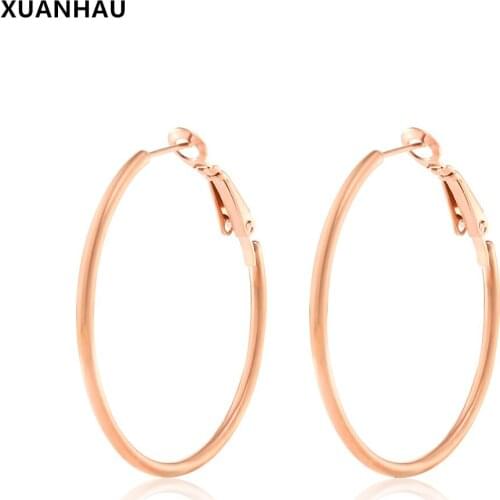XUANHUA Stainless Steel Fashion Round Staniless Steel Hoop Earrings for Women Mother Geometry Jewelry Bijoux Gifts Accessory