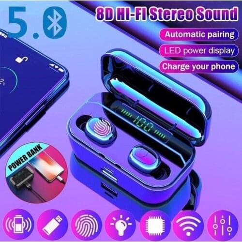 LED Display Bluetooth Earphone HIFI Stereo Sport Waterproof Wireless Headphone Touch Control Earbuds with Power Bank Charge Box