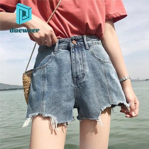 DUEWEER Women Denim Shorts Summer High Waist Baggy Jeans Hole Wide Leg Ripped Jeans Black Harajuku Pants Belt Korean Fashion