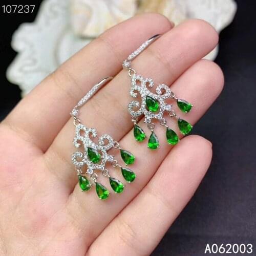 KJJEAXCMY Fine Jewelry 925 sterling silver inlaid natural diopside female earrings Eardrop luxury support detection