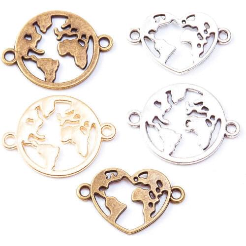 20pcs/lot Gold Color World Map Charms Fit Bracelet Connector Charm Bracelet Necklace Accessories for DIY Jewelry Making