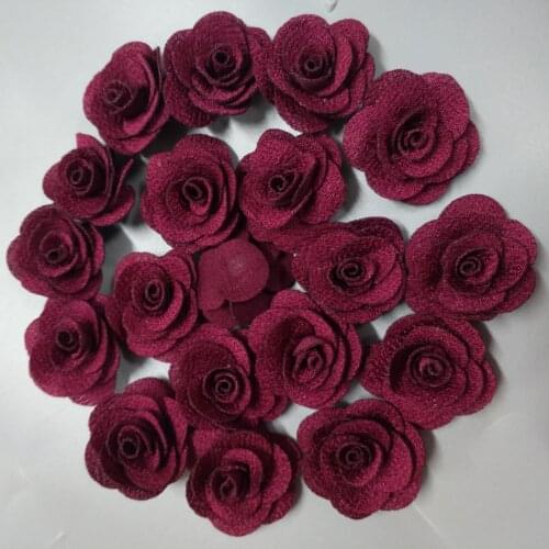20Pieces/Bag Wine Red Rose Handmade 3.5CM Fabric Rose Cotton Cloth Flowers Hand DIY Wedding Bouquet Bride Flower Accessories