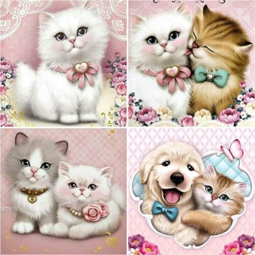 EverShine Diamond Embroidery Cat Full Square Diamond Painting Cartoon Animals Cross Stitch Kit Mosaic Bead Picture Home Decor