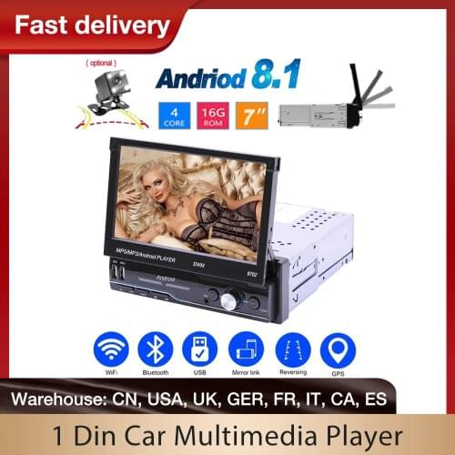 Android 1 DIN Car Multimedia Player 7 Inch Touch Screen GPS Navigation Stereo MP5 Player Bluetooth USB FM Radio With Camera