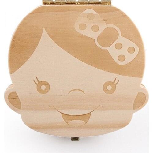English Wooden Tooth Box Baby Wood Toys Storage Boxes Baby Gift