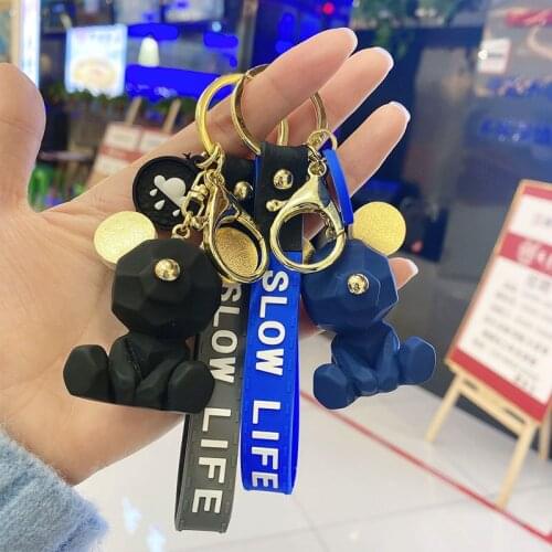 Disney Geometric Nordic Bear Key Chain Cute Creative Ear Bear Car Keychain Golden Ear Bear Pendant Small Gifts Wholesale Keyring