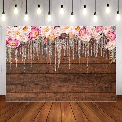 Mehofond Photography Background Rustic Wood Flower Glitter Birthday Party Bridal Shower Wedding Girl Adult Backdrop Photo Studio