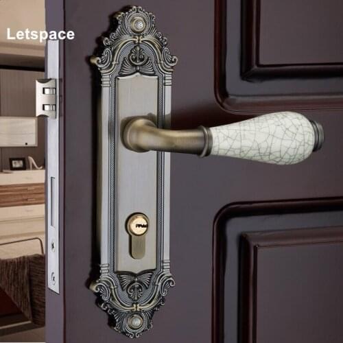 Hardware indoor wooden door lock Mechanical double tongue locks Split bedroom ceramic handle locks Exquisite fashion carved lock
