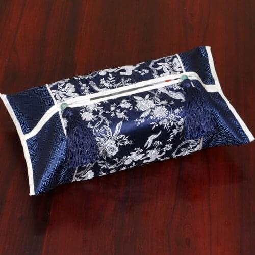 Chinese Silk Brocade Daisy Koi Luxury Tissue Box Cover Decorative Paper Holder for Table Napkin Case Storage Bag