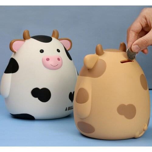 Piggy Bank Cute Cow Shatterproof Money Saving Box Coin Bank Box Piggy Bank Figurine Home Decorations Coin Storage Box Toy