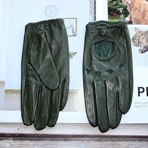 Fashion Leather Driving Driver Gloves Womens Thin Unlined Perforated Breathable Summer Color Sheepskin Full Finger Gloves