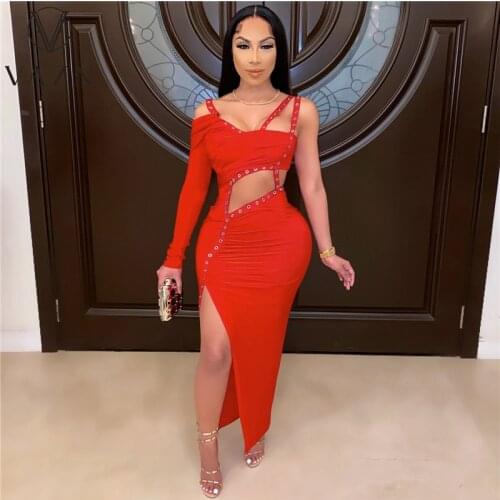 VAZN Summer 2021 Europe and the United States Sexy Nightclub Hollow Solid Color Irregular Dress Dress Dress