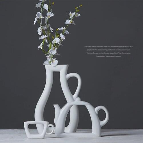 Fashion Modern Style White Ceramic Tabletop Flower Wedding Decorative Vase 3 Sizes Home Decoration Accessories Teapot vase
