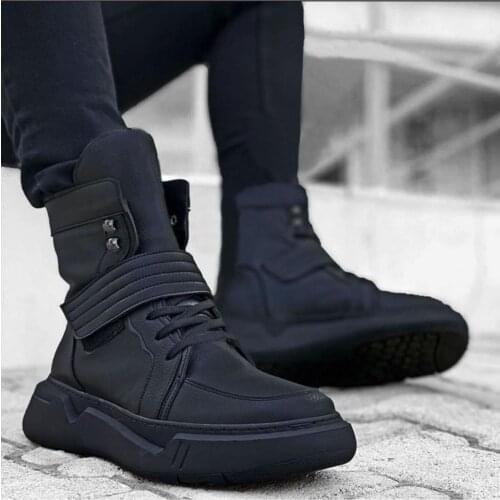BA0148 Velcro Lace-Up Men High Base Black Sports Boots
