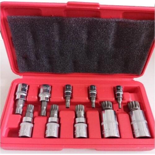 10Pc 12 Point Triple Square Spline Bit Socket Set For Tamper-Proof Lug Nuts 1/4-Inch, 3/8-Inch and 1/2-Inch Drive 4MM-18MM