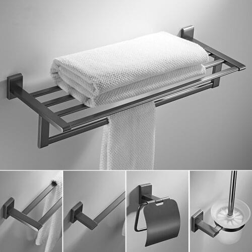 Simple Bathroom Pendant Set Gun Gray Towel Shelf Toilet Paper Holder Wall Hanging Shower Caddy Basket Brass Toilet Accessories