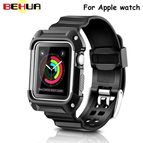 For Apple Smart Watch Band with Case Sport Shockproof Soft Protective Frame Cover with TPU Rubber Bracelet Strap 38mm 42mm 2in1