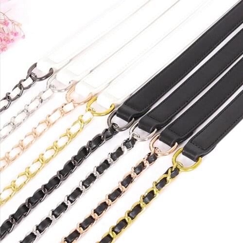 DIY Black White PU Leather Purse Handle 100/120cm Replacement Metal Gold Silver Chain Shoulder Crossbody Bag Chain Straps 2021