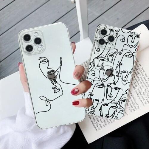 Funny Abstract Women Face Line Phone Case For iphone 11 Pro Max 7 8 plus X XR XS 6 Back Cover For iphone 12pro SE2020 Soft Funda