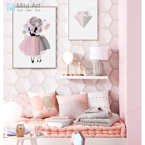 Modern Romantic Pink Diamond Ballet Girls Poster and Print Nordic Style Living Room Wall Art Pictures Home Decor Canvas Painting