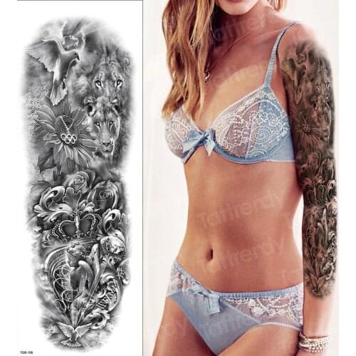 Waterproof temporary arm sleeve tattoo sexy lion tribal tatoo for girls boys temporary tattoo full arm sleeve large tattoos men