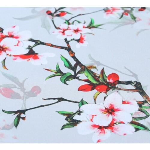 1 Meter Branches Printed Flower Natural Silk Garment Top Cheongsam Fabric Crepe De Chine Printing