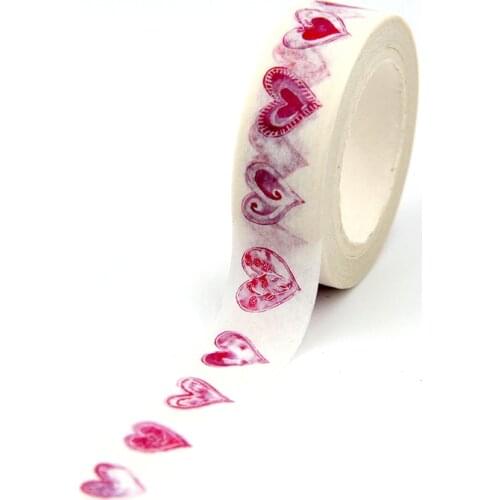 1PC 15mm*10m Kawaii Christmas Red Heart White Washi Tapes for Scrapbooking Stickers Adhesive Masking Tapes Stationery