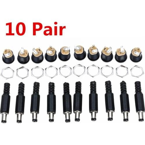 10 Pair/Set DC Panel Mount Connector 12V/3A Plastic Male Plug with Female Socket Panel Mount Jack DC Connector