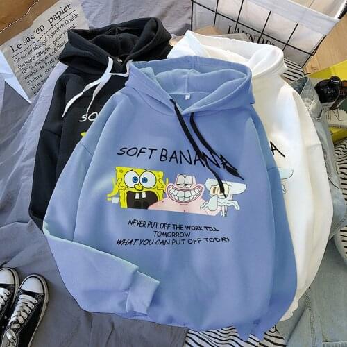 2021 Women Slim Shirt Spring SpongeBobed Sweatshirt Hoodie Girls Couples Preppy Style Cartoon Print Pikachued Rainbow Graffiti
