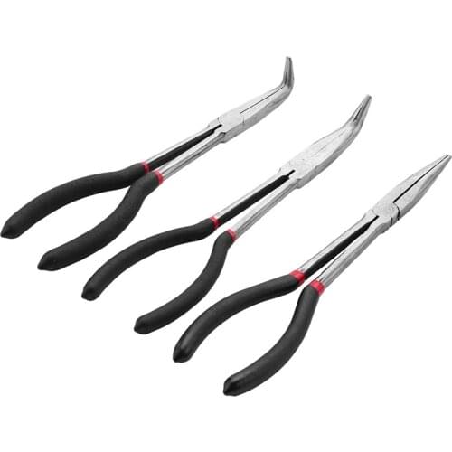 3Pcs Multifunctional Steel 11 Inch Long Needle Nose Pliers Curved Nose Pliers Auto Repair Tools