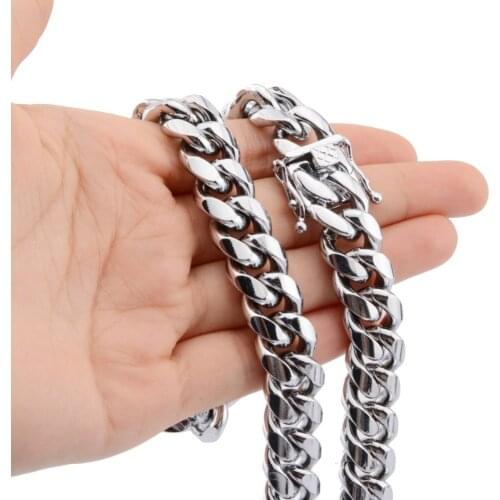 7"-40" 316L Stainless Steel Silver Color Heavy Biker Jewelry Miami Cuban Curb Chain Mens Boy Necklace Or Bracelet 14MM