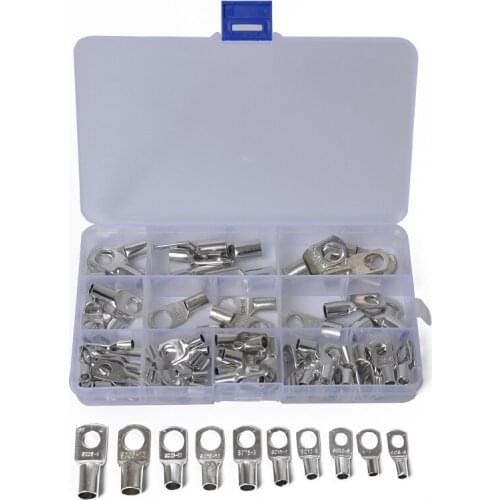 90pcs Assorted Crimp Terminals Kit Tin-Plated Copper Cable Connectors Open Lugs Wire Terminals Set
