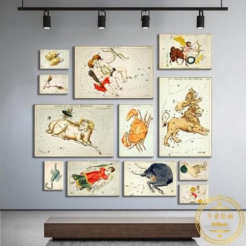Abstract Twelve Constellation Illustration Canvas Painting Nordic Wall Art Picture Posters and Prints for Living Room Home Decor