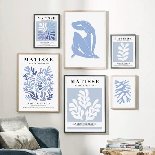 Abstract Matisse Exhibition Blue Floral Artwork Posters and Prints Canvas Painting Wall Art Picture for Living Room Home Decor