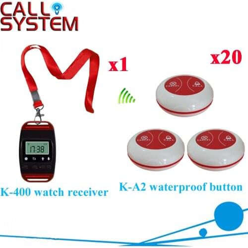 Wireless Buzzer Calling System Most Popular Better Color 433.92MHZ For Restaurant Pager(1 watch+20 call button)