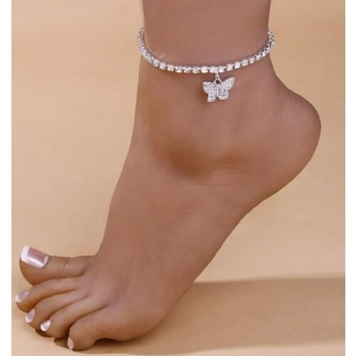 Butterfly Leg Bracelet Beach Jewelry Gift Palm Tree Crystal Anklets For Women Leaf Tobilleras Mujer Tennis Chain Anklet Bracelet