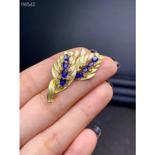 Natural sapphire Brooch gem color is blue 925 pure silver gold plated womens new style