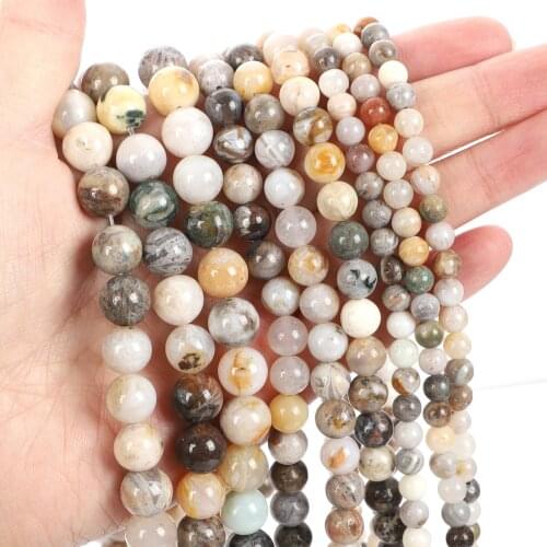 Natural Stone Beads Bamboo Leaf Agate Loose Beads for Jewelry Making Needlework DIY Bracelet Strand 4-12 MM