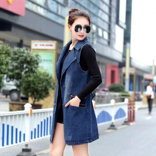 Long Style Womens Denim Vest Double Breasted Autumn Belts Loose Fit Outwear Coat Large Size 3XL Washed Female Jeans Jaqueta