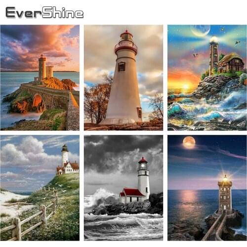 Evershine 5D DIY Diamond Painting Lighthouse Mosaic Embroidery Full Set Cross Stitch Landscape Home Decoration
