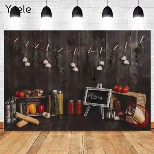 Yeele Background Photography Kitchen Fruit Food Black Wood Board Baby Birthday Party Backdrops Photophone Photo Studio Photozone