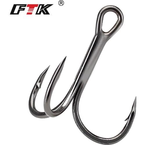 FTK High Carbon Steel 15-20pcs Overturned Treble Hook Black Fishing Hook For Lure Triple Hook Fishing Tackle