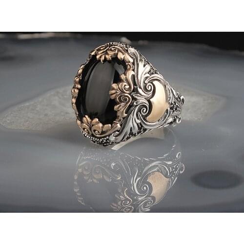 Batman 925 Sterling Silver Ring for Men Black Natural Onyx Stone Jewelry Fashion Vintage Gift Onyx Mens Rings All Size