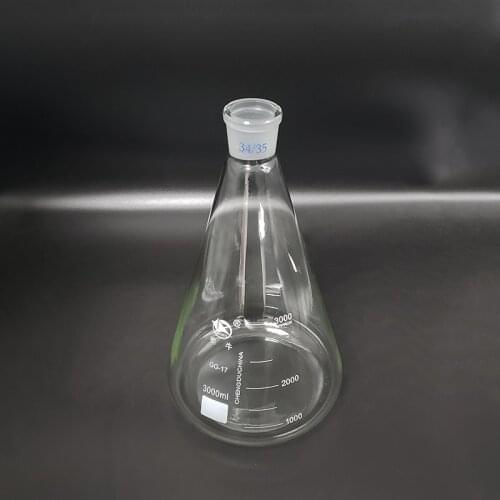 Conical flask with standard ground-in mouth,Capacity 3000ml,joint 34/35,Erlenmeyer flask with tick mark