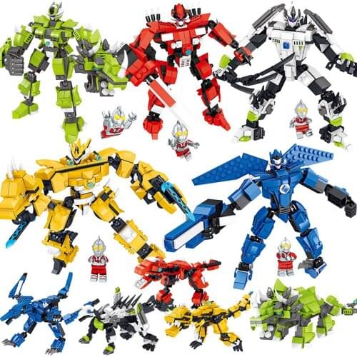Transformation Robot Integrated Ultraman Dinosaur Set Building Blocks Kit Kids Toys Boy Brick War 2 In 1 Gift