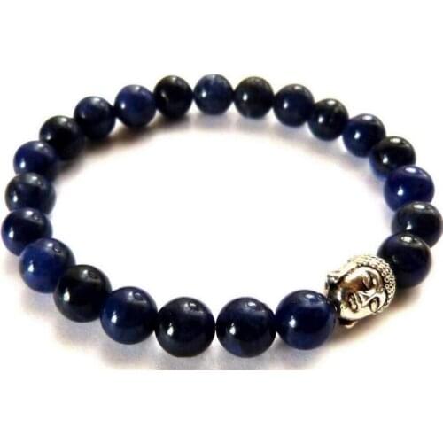 Beautiful Dark blue lapis lazuli silver Buddha - healing / reiki bracelet