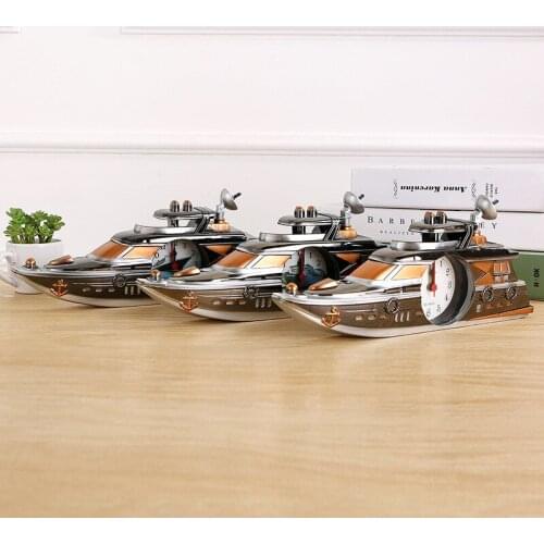 Creative ornaments Yacht clock Desktop bedside pointer type clock alarm clock old modelling plastic crafts for bedroom